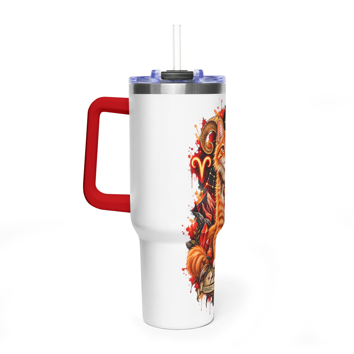 Aries Orange Tabby Cat Zodiac 40oz Tumbler – Astrological Stainless Travel Cup