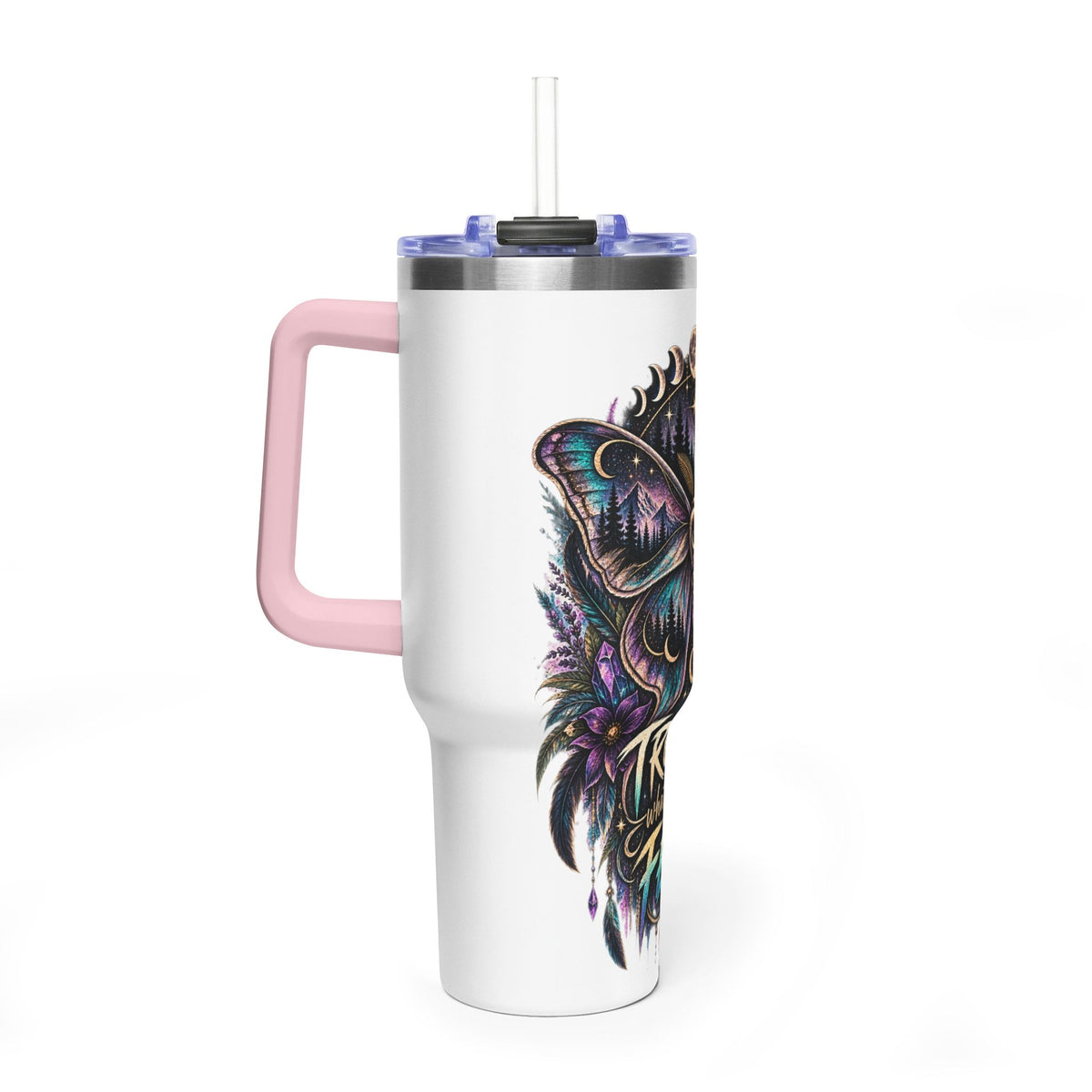 40oz Vacuum Tumbler — 'Trust What You Feel' Moth Nightscape Insulated Cup