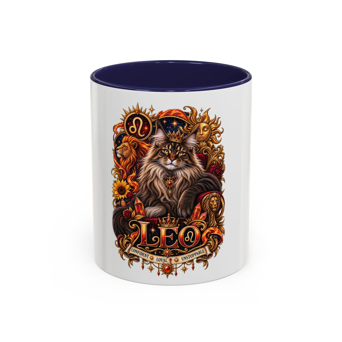 Leo Zodiac Cat Coffee Mug – Maine Coon Astrological Birthday Gift (11/15oz)