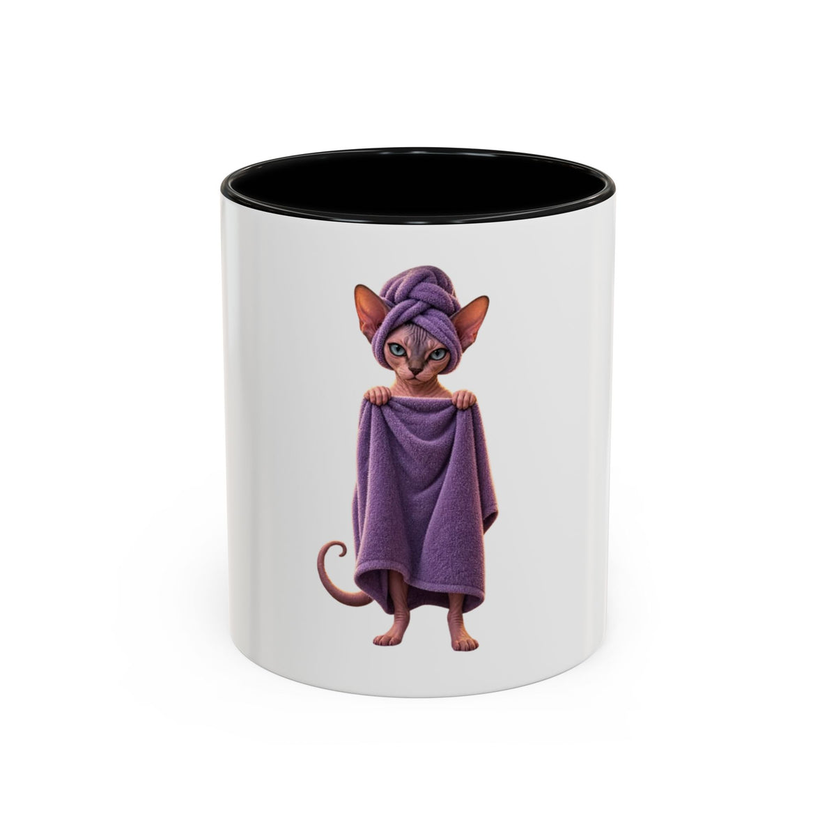 Sphynx Cat in Purple Towel Accent Coffee Mug (11/15 oz)