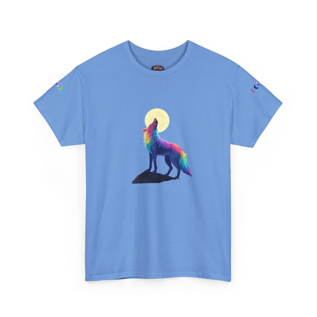 Wolf Moon T‑Shirt — Rainbow Celestial Wolf Graphic Tee