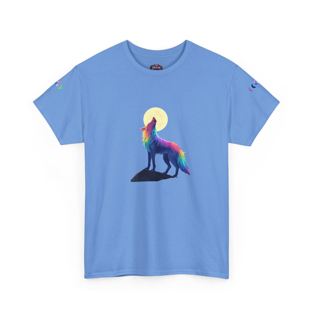 Wolf Moon T‑Shirt — Rainbow Celestial Wolf Graphic Tee