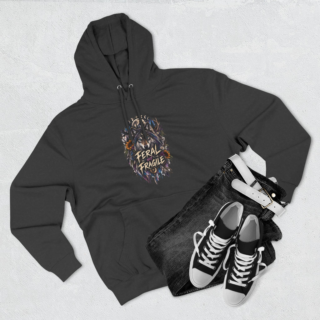 Feral not Fragile Wolf Graphic Hoodie — Wildlife-Inspired Comfort Pullover