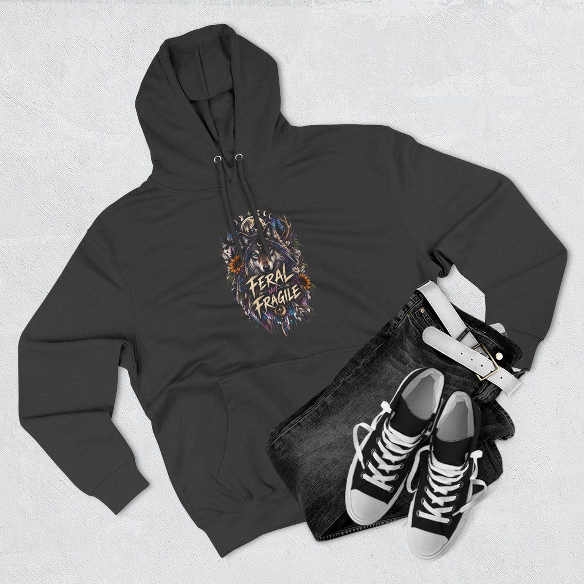 Feral not Fragile Wolf Graphic Hoodie — Wildlife-Inspired Comfort Pullover