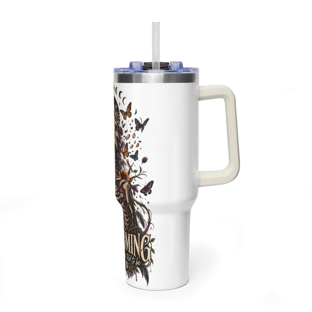 40oz Half human half skeleton Floral butterfly — "Unbecoming" Insulated Travel Cup