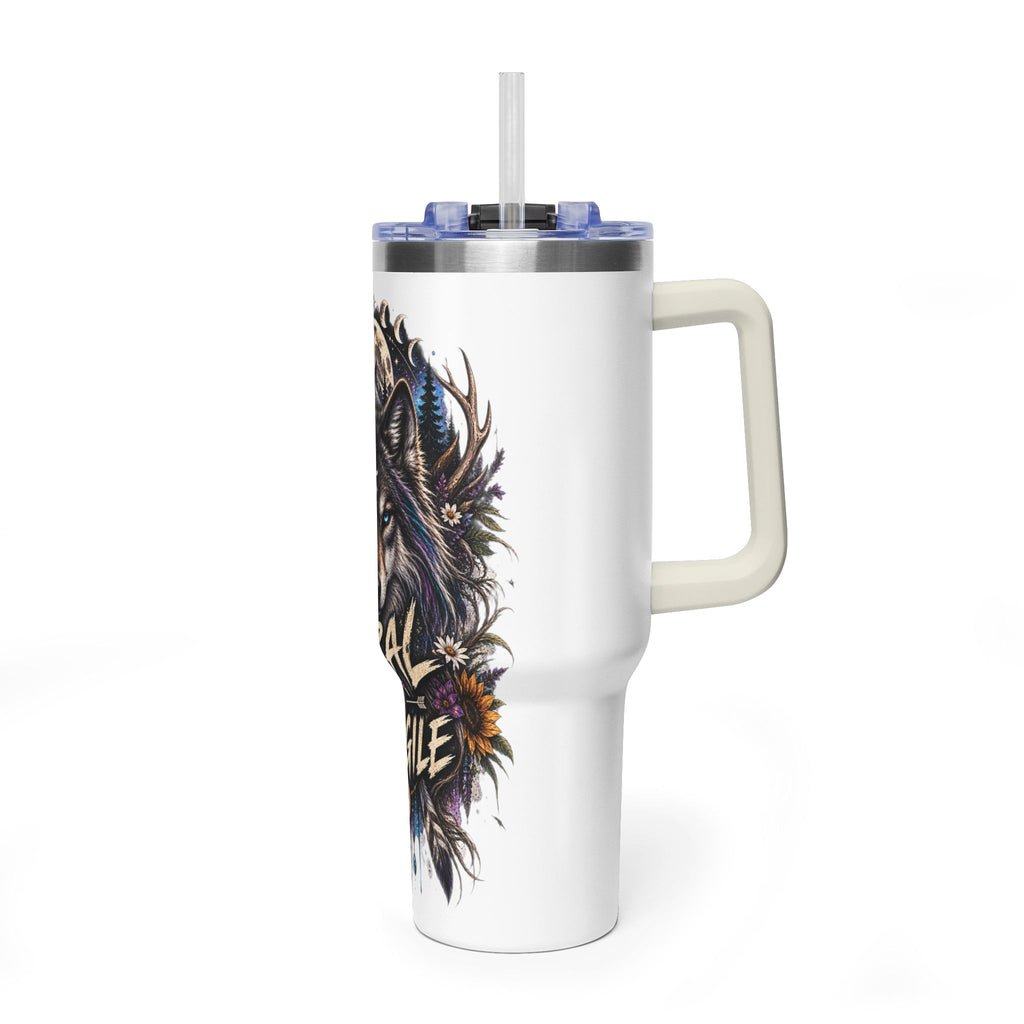 40oz Wolf Tumbler — “Feral Not Fragile” Insulated Thermal Cup