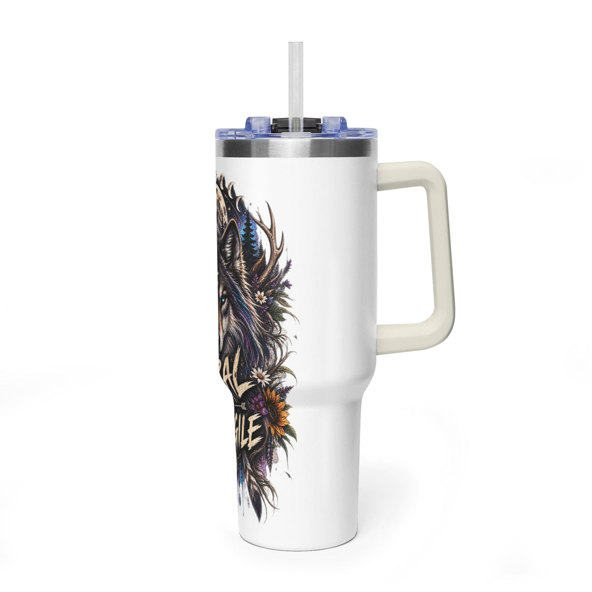 40oz Wolf Tumbler — “Feral Not Fragile” Insulated Thermal Cup