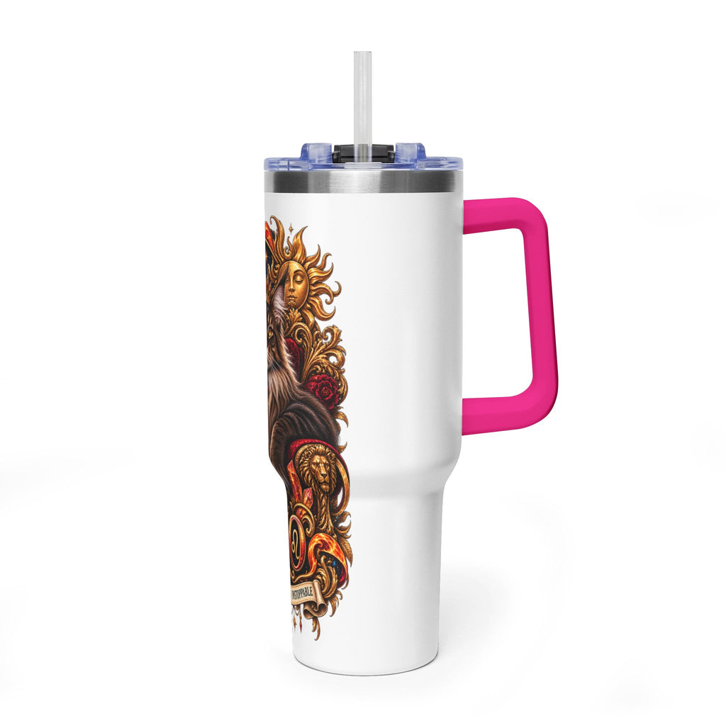 Leo Zodiac 40oz Vacuum Tumbler – Maine Coon Cat Astrology Travel Mug