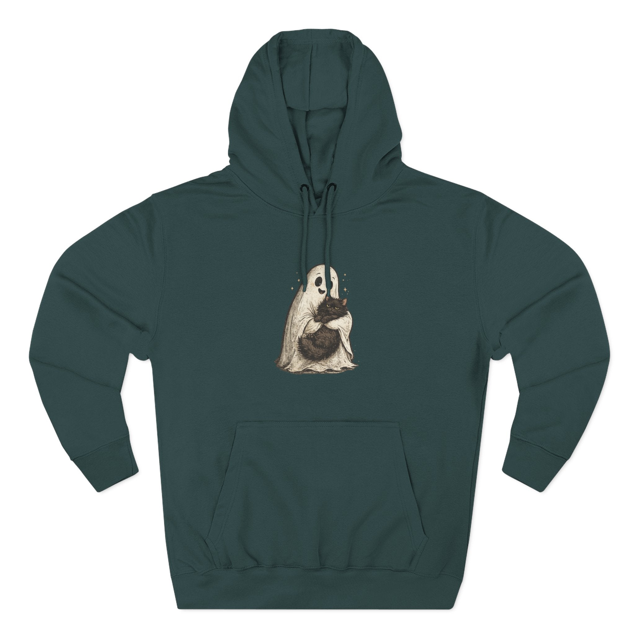 Boo & Meow Ghost Hugging Black Cat hoodie | Cute Spooky Tee Fleece Pullover