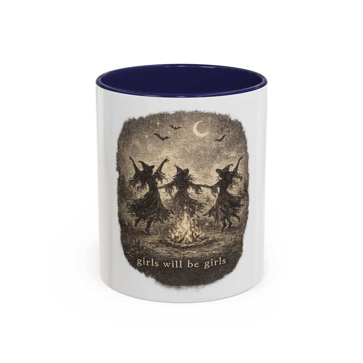 Witch Circle Coffee Mug — "Girls Will Be Girls" Vintage Halloween Accent Mug