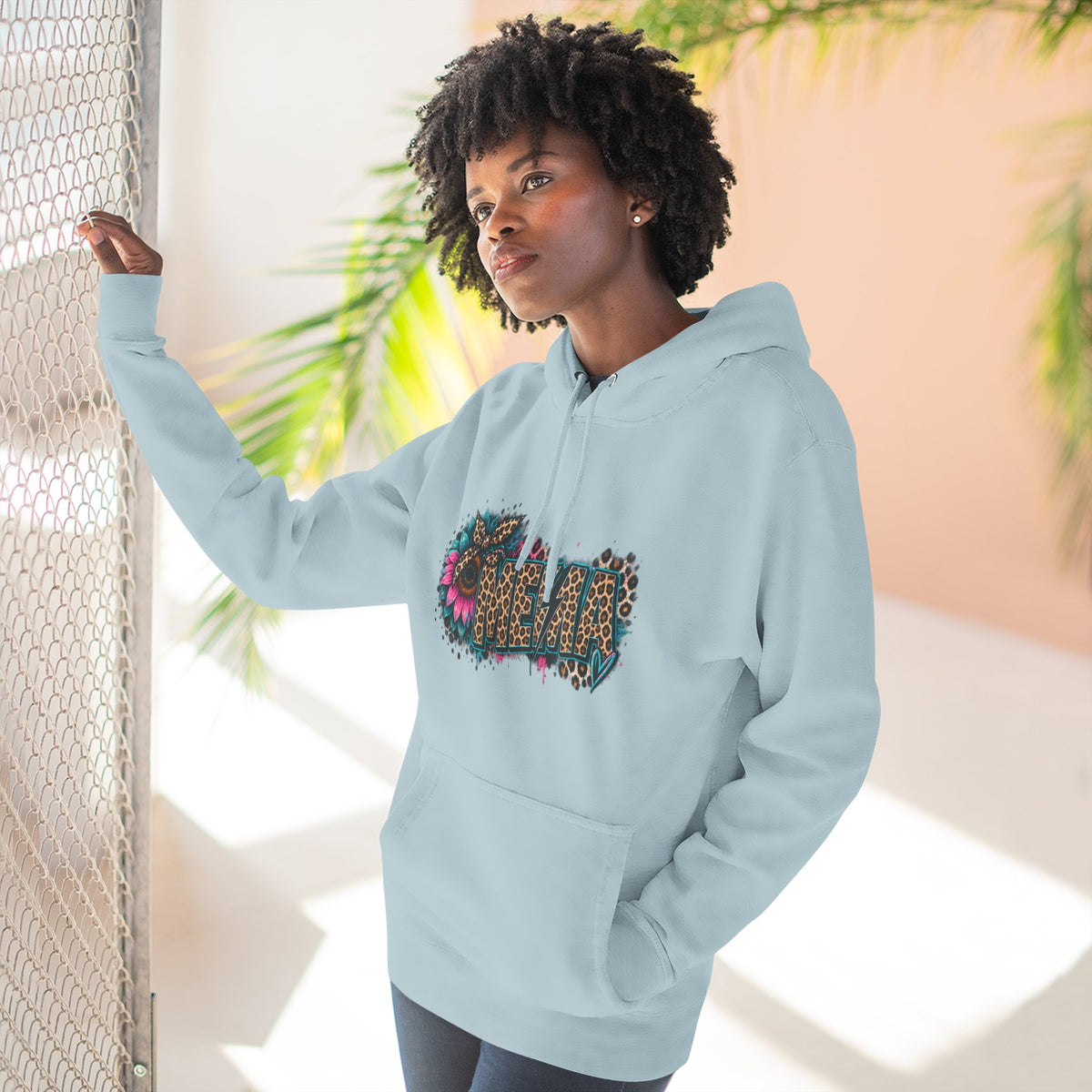 MEMA Leopard Floral Heat Hoodie — Cozy Fleece Pullover with Leopard & Flowers Design