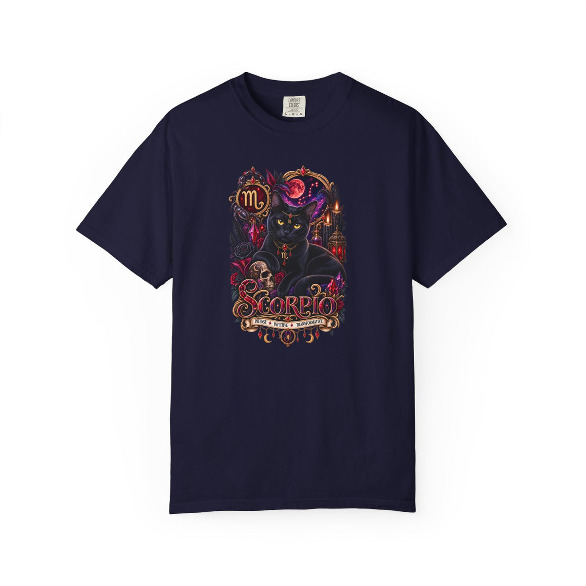 Scorpio Black Cat Zodiac T-Shirt — Dark Mystical Scorpio Graphic Tee