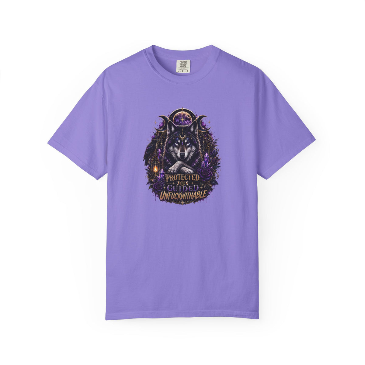 Protector Wolf T-Shirt — "Protected, Guided, Unfuckwithable" Spiritual Graphic Tee