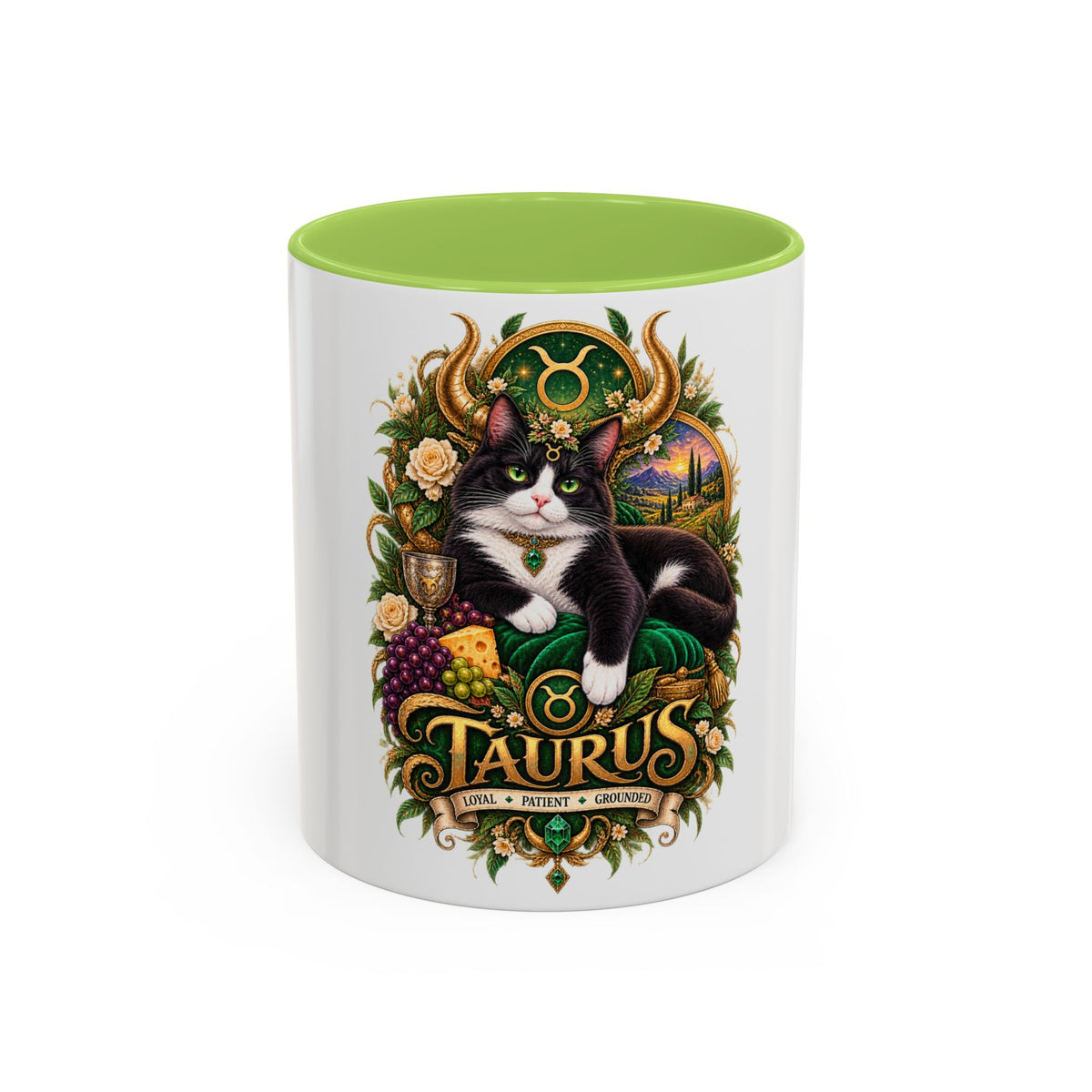 Taurus Tuxedo Cat Coffee Mug — Zodiac Astrology Gift (11/15 oz)