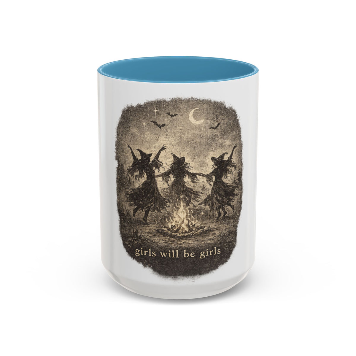 Witch Circle Coffee Mug — "Girls Will Be Girls" Vintage Halloween Accent Mug