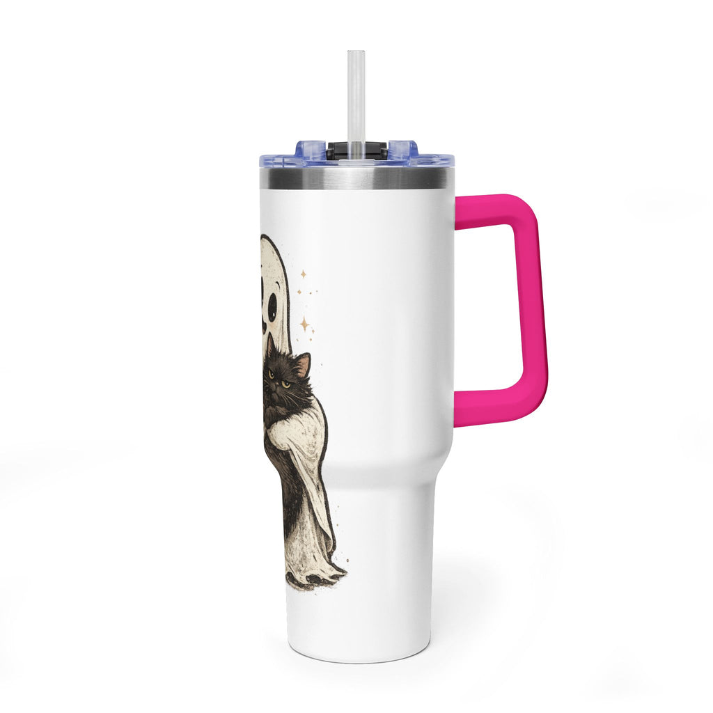 40oz Tumbler — Cute Ghost Hugging Black Cat Thermal Cup
