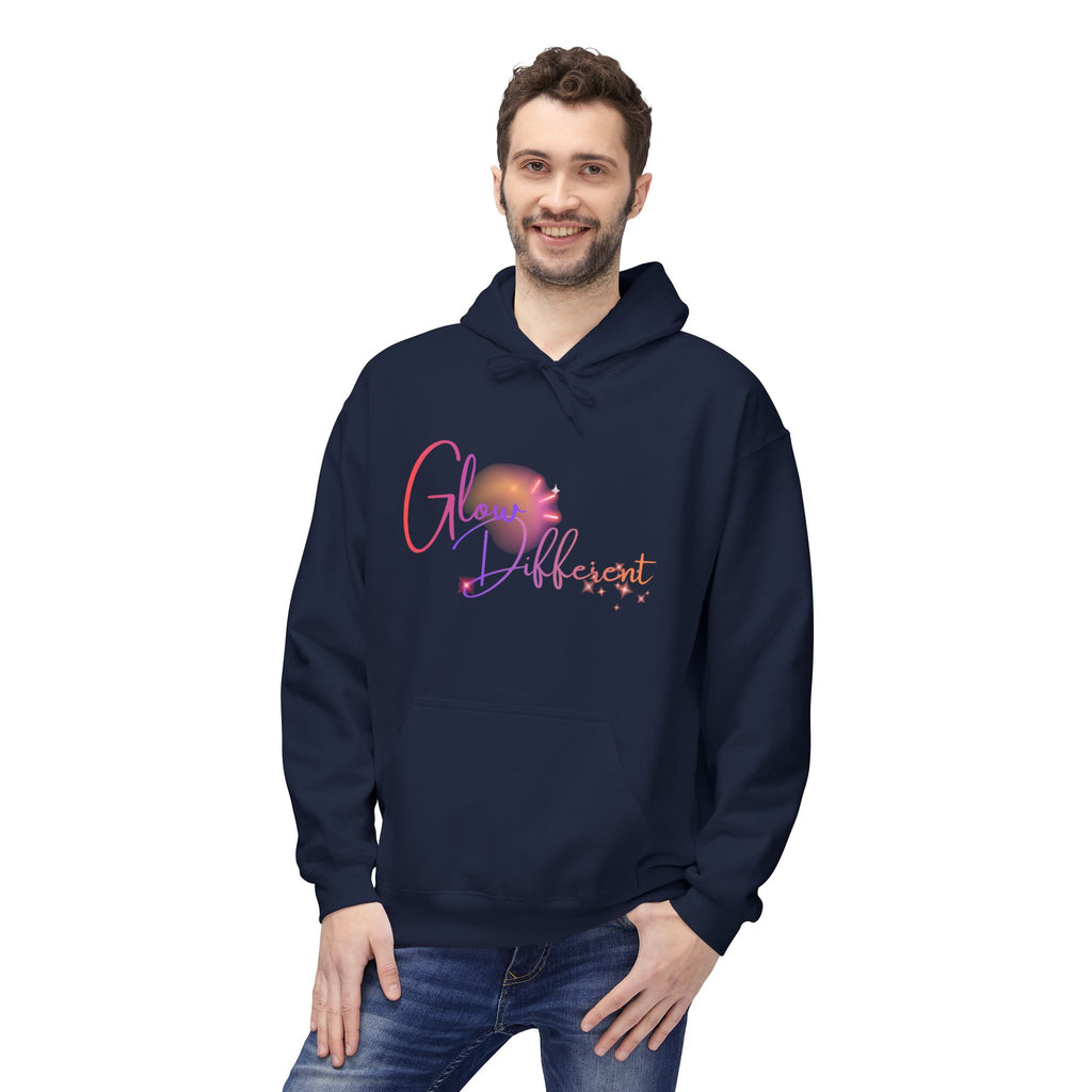 Glow Different Hoodie — Pastel Brush Script Inspirational Pullover