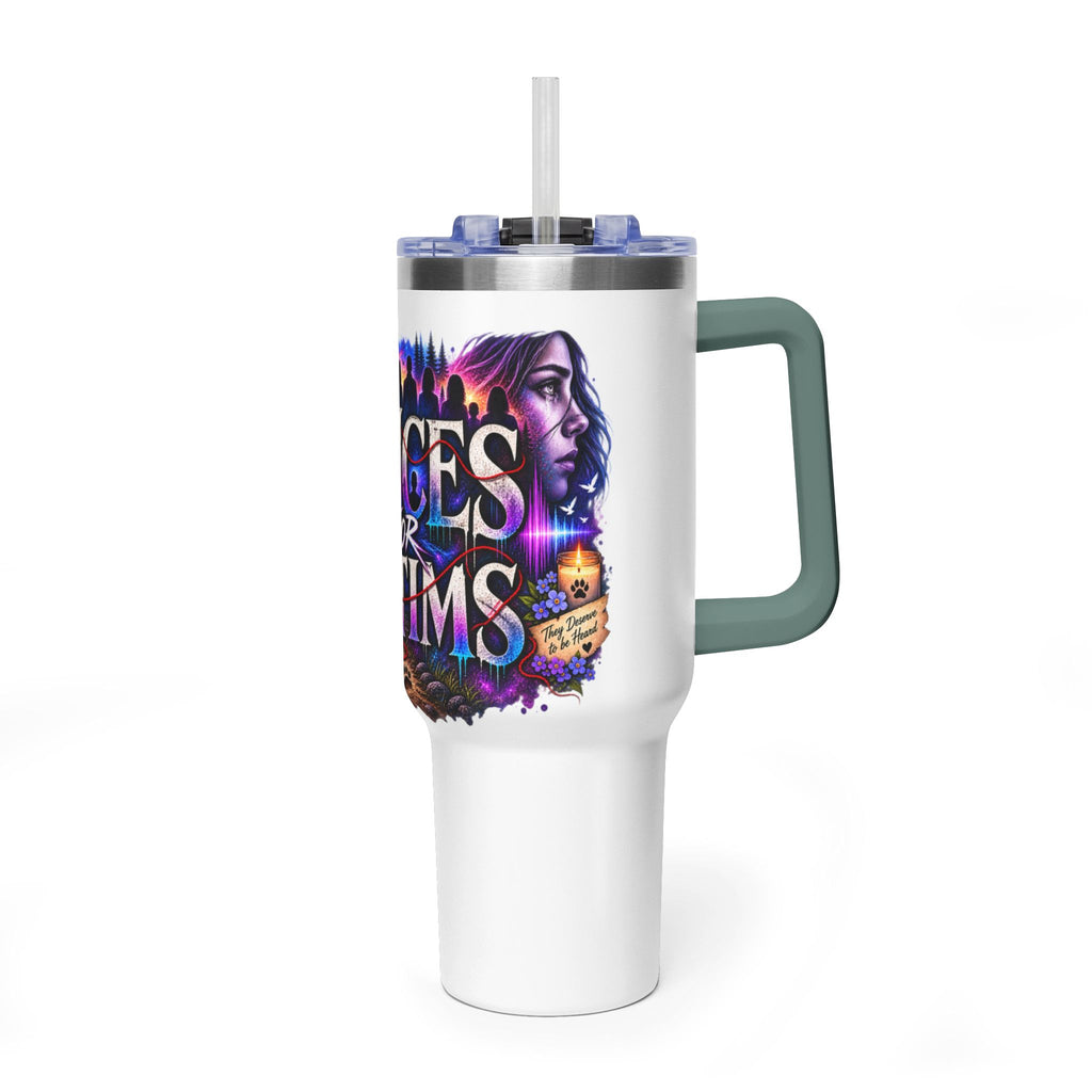40oz Vacuum Tumbler - "Voices for Victims" Purple Feather Design