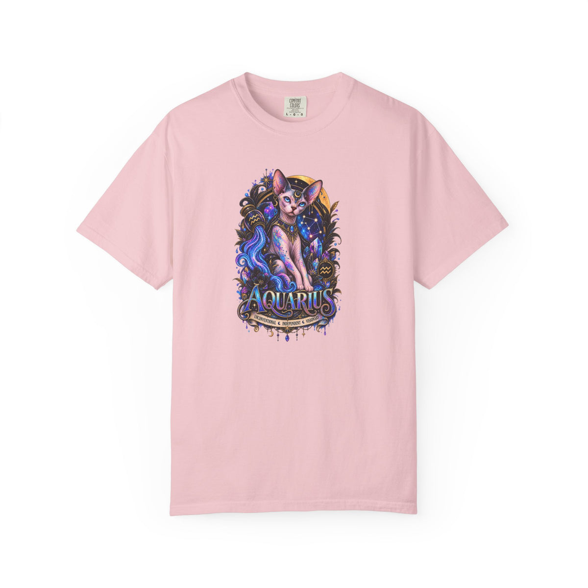Aquarius Sphynx Cat Zodiac Tee- Celestial Astrology cat lover T-shirt