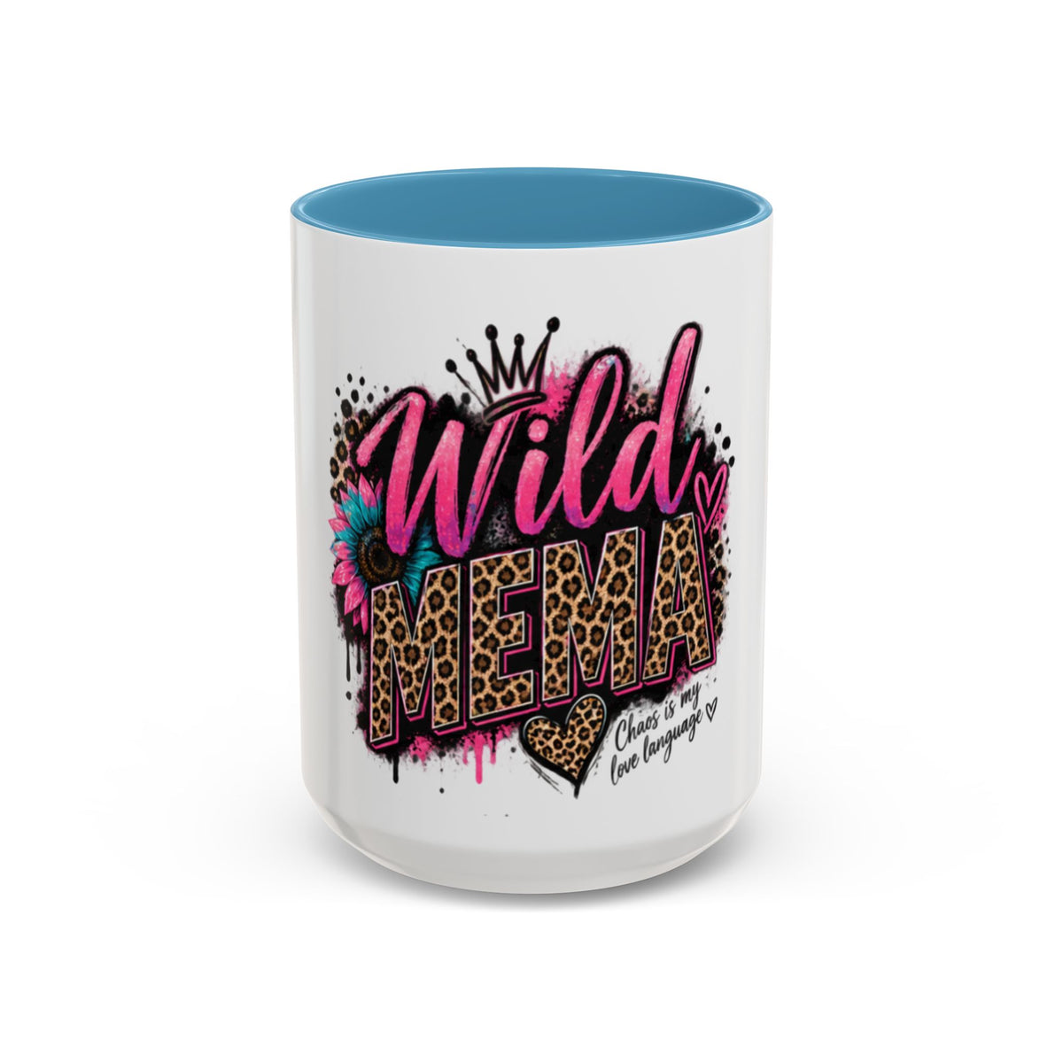 Wild Mama Leopard Accent Coffee Mug – Fun Mom Gift, Pink Crown Graphic (11/15 oz)