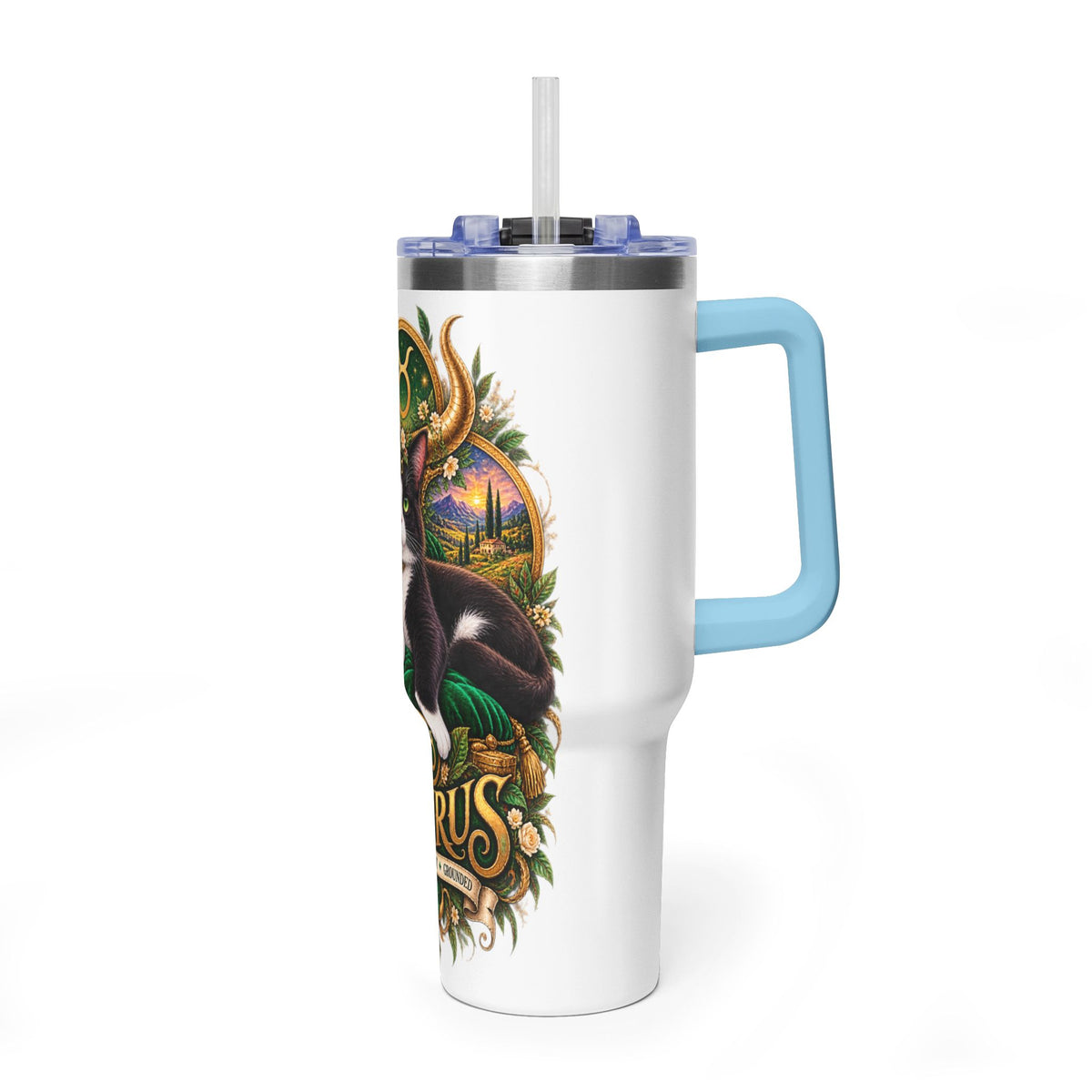 Taurus Tuxedo Cat 40oz Tumbler — Zodiac Stainless Steel Vacuum Travel Mug