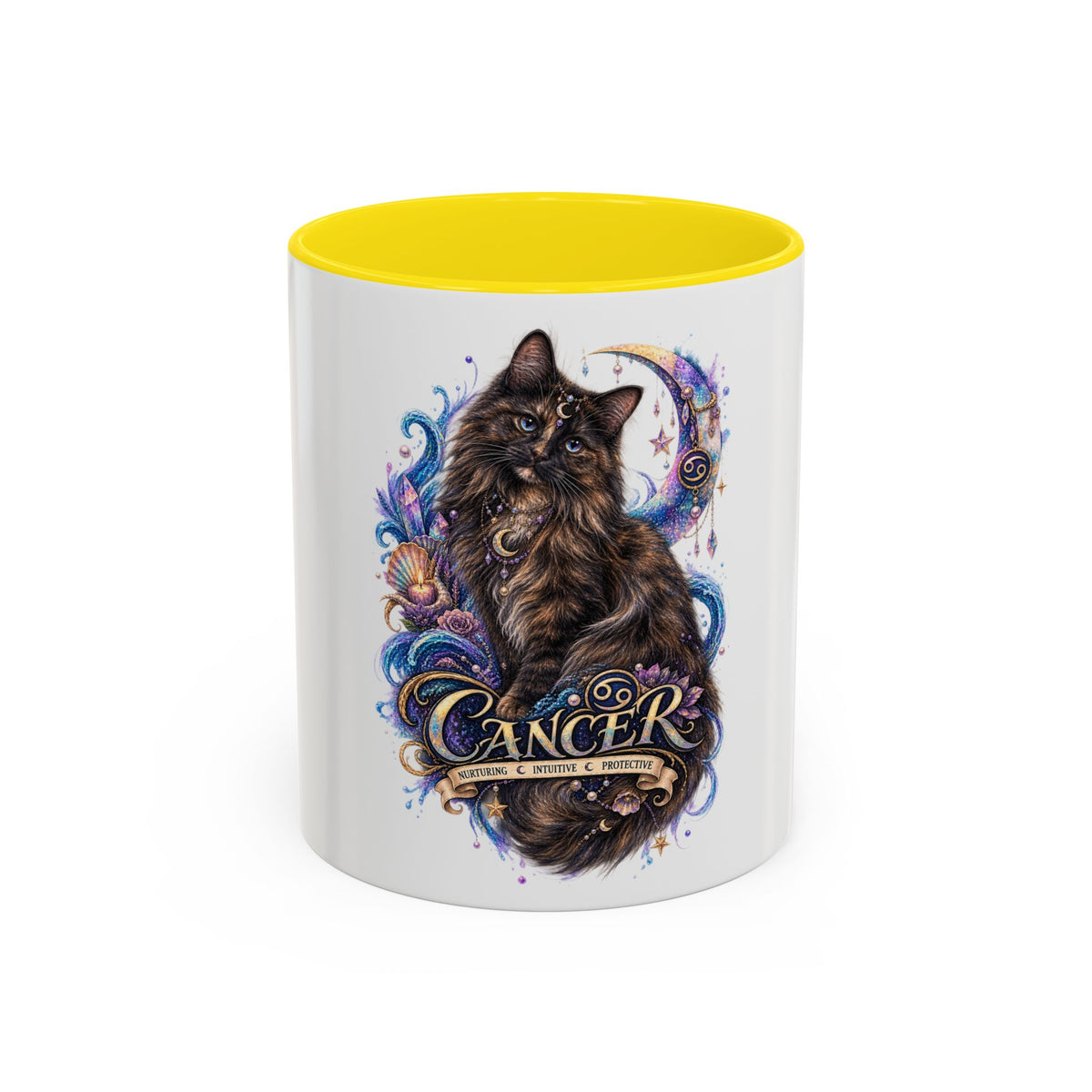 Cancer Zodiac Tortoiseshell Cat Accent Coffee Mug – Astrological Cat Lover Gift (11/15oz)