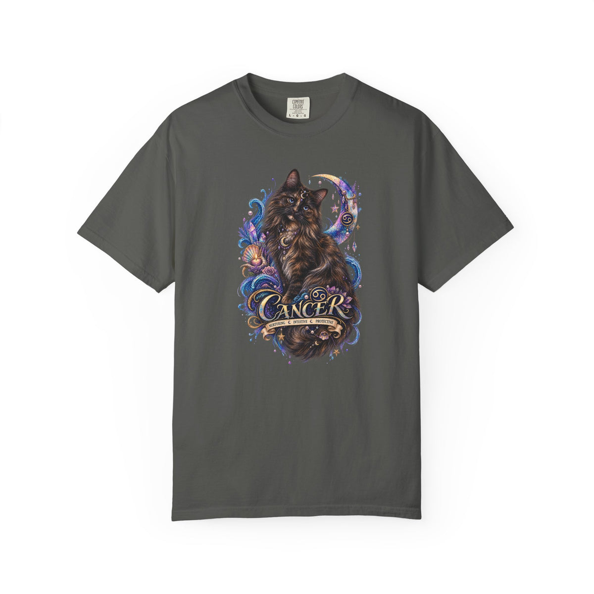Cancer Zodiac T‑Shirt — Mystical Tortoiseshell   Cat Horoscope Design