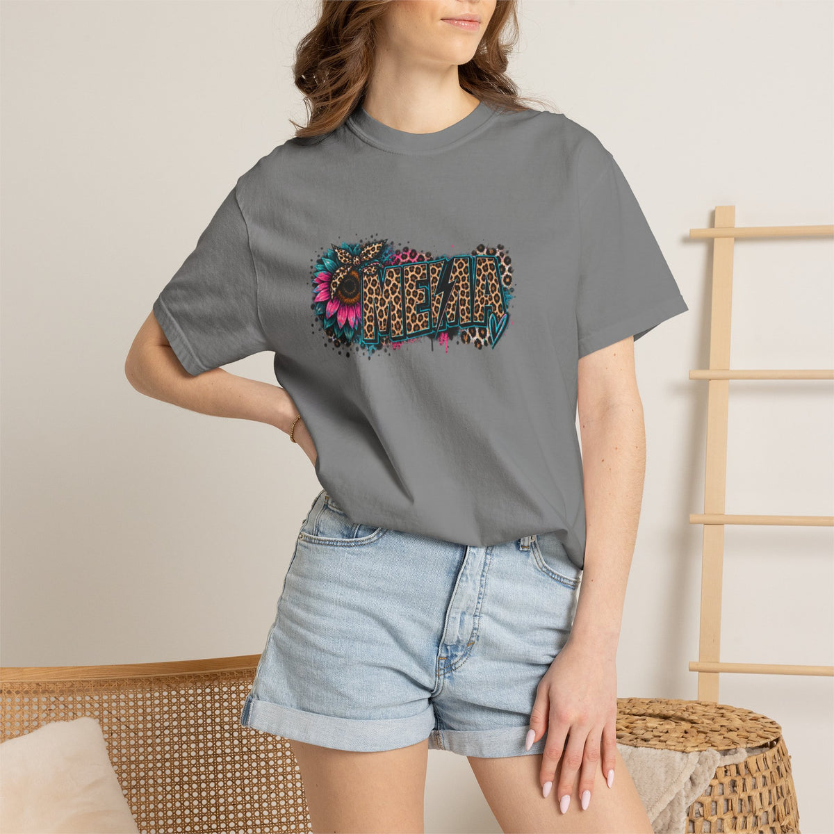 MEMA Leopard Floral Logo T-Shirt — Vintage Animal Print Graphic Tee
