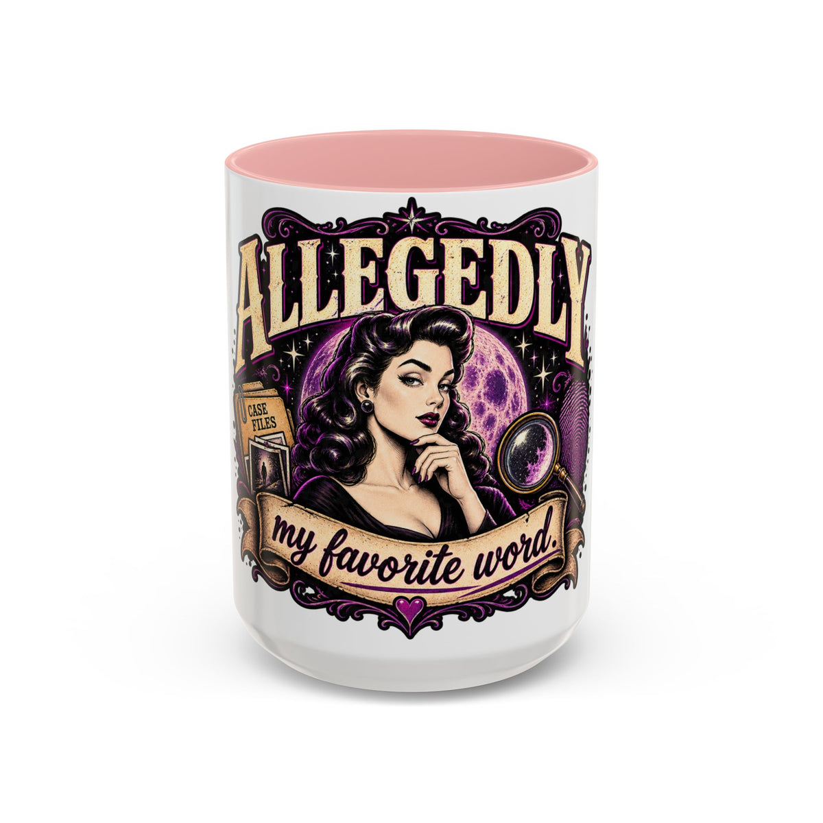 Allegedly Coffee Mug — Retro Pinup Mystery Design
