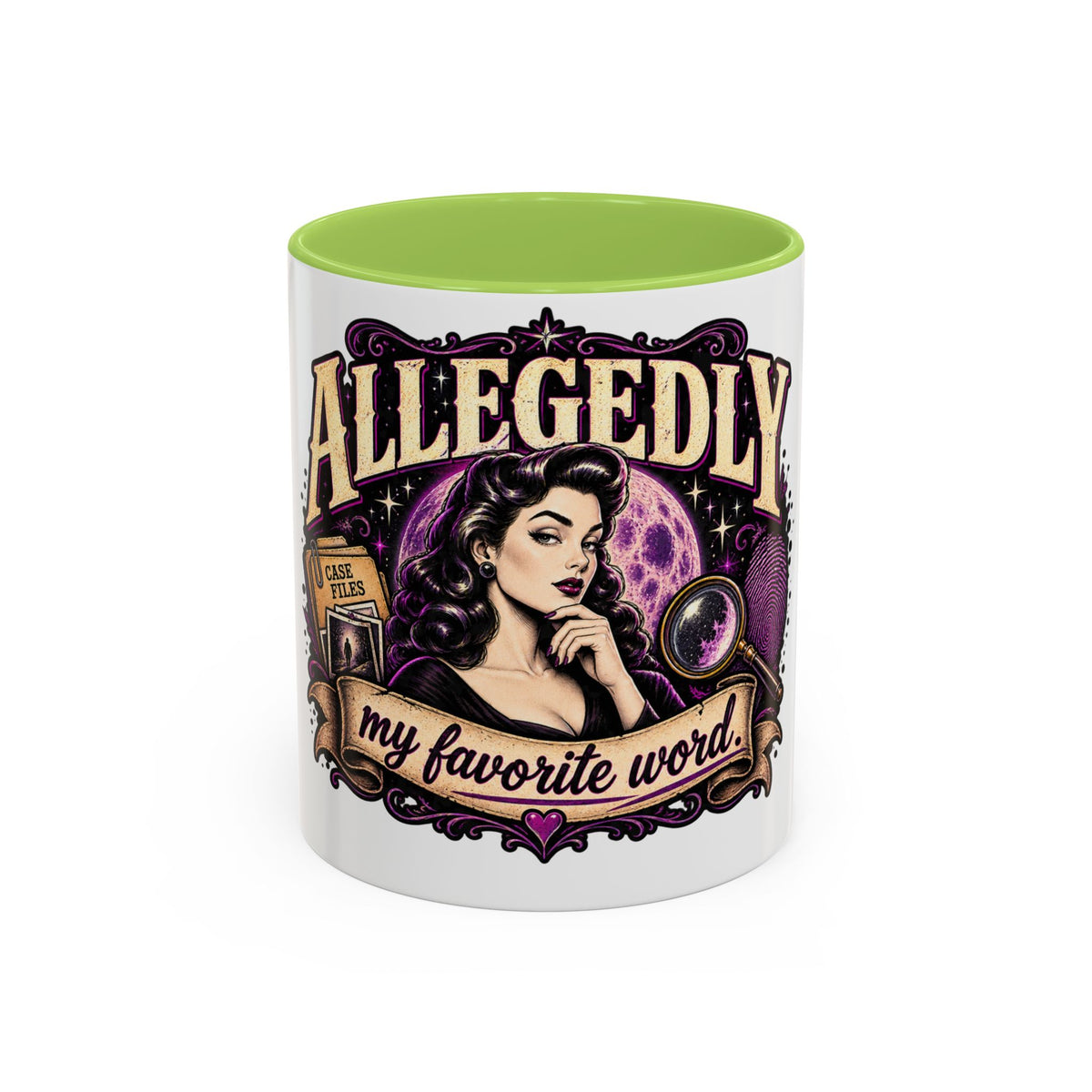 Allegedly Coffee Mug — Retro Pinup Mystery Design