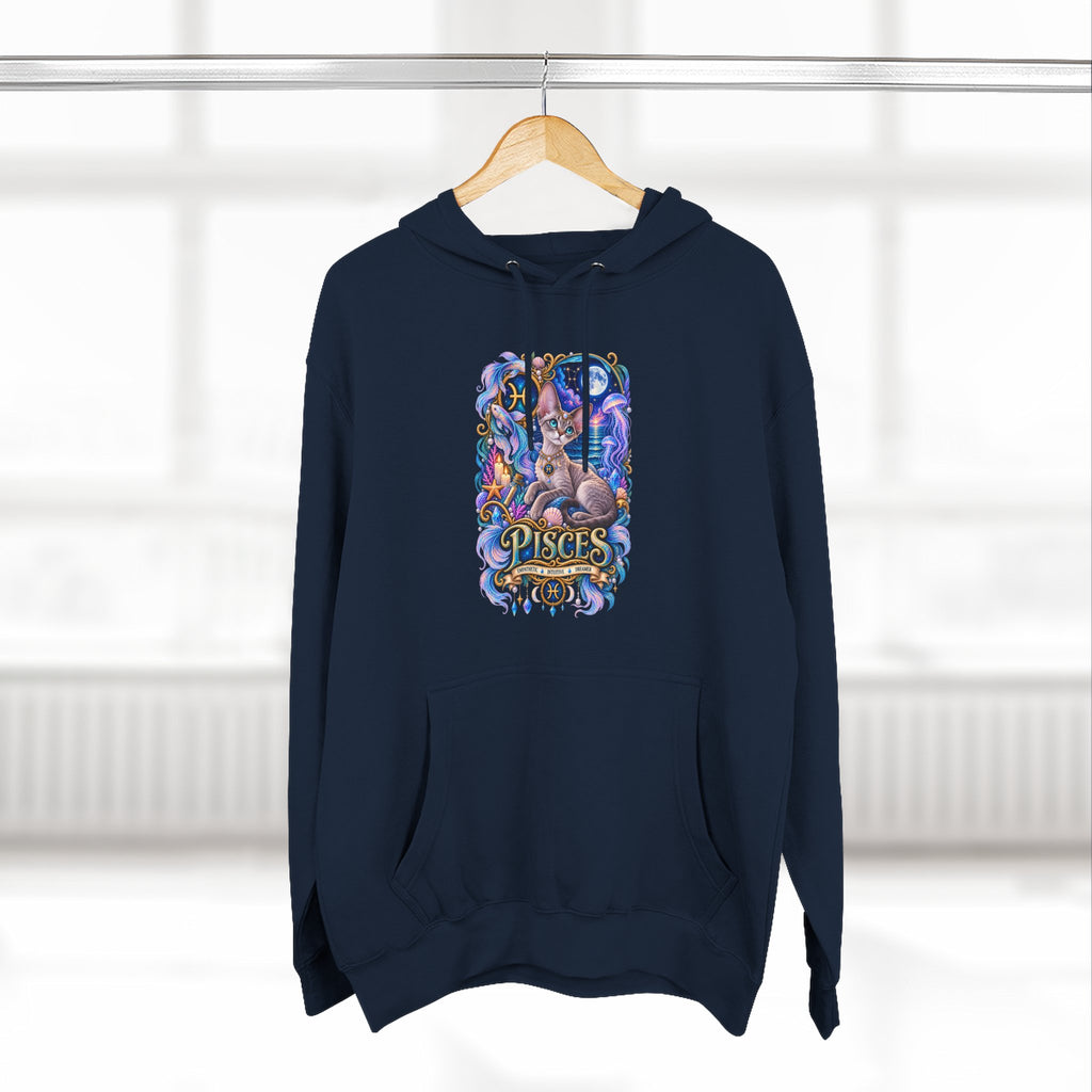 Pisces Zodiac Devon Rex Cat Hoodie — Mystical Watercolor Fish Astrology Pullover