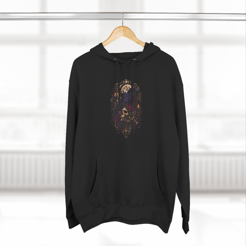 Raven Skull Graphic Hoodie — Gothic Fleece Pullover