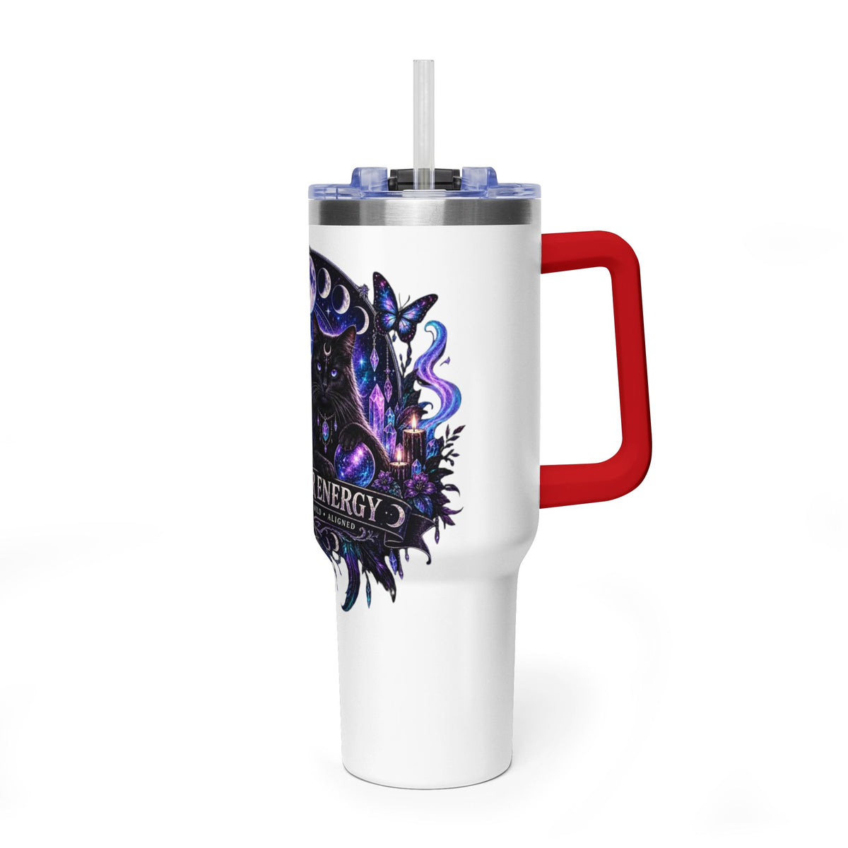 40oz Witchy Cat Thermal Tumbler – 'Own Your Energy' Insulated Travel Mug