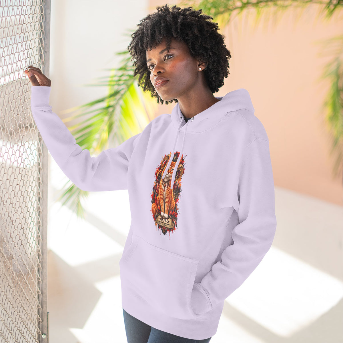 Aries Tabby Cat Zodiac Hoodie — Zodiac Constellation Graphic Fleece Pullover