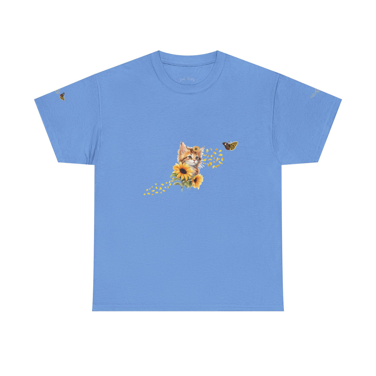 Sunflower Kitten Tee | Butterfly Accent, Floral Cat Shirt