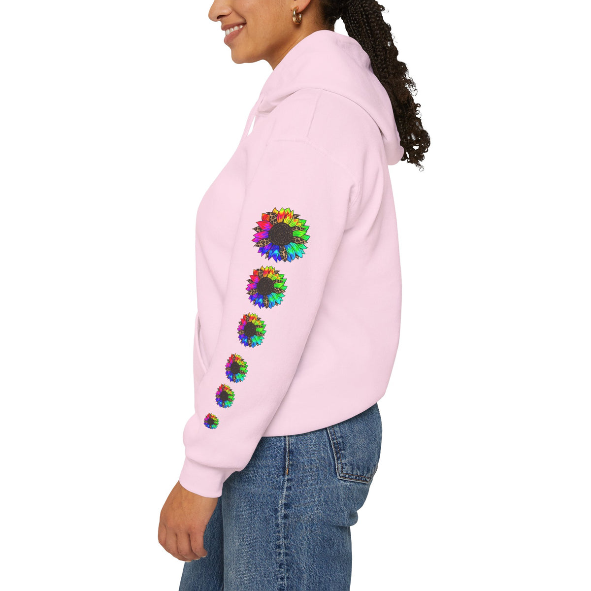 Inspirational Floral Hoodie – "Your Smile is Kind & Beautiful" Rainbow Sunflower Cozy Pullover
