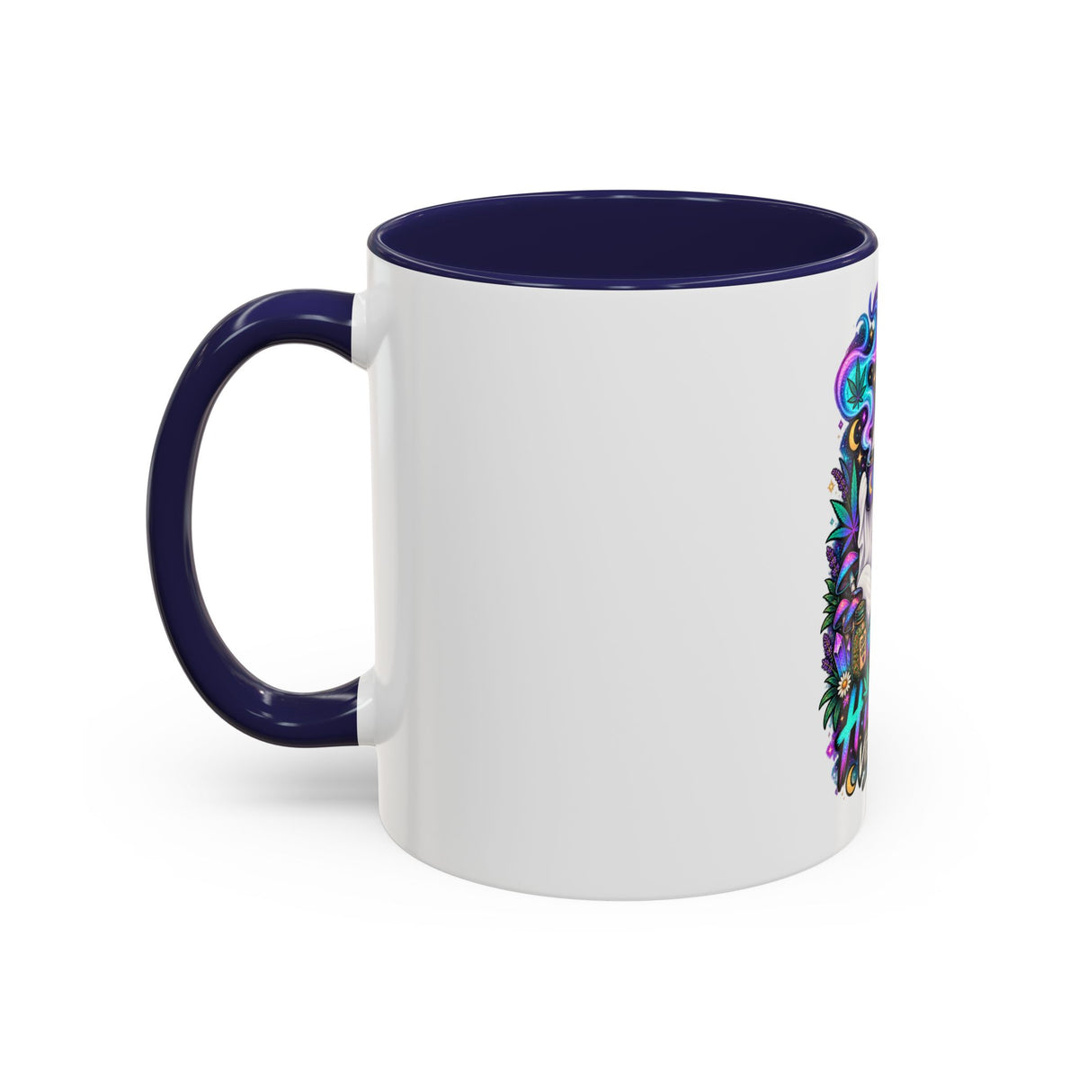 Higher Vibrations Coffee Mug — Cute Ghost & Cat Accent Mug (11/15 oz)