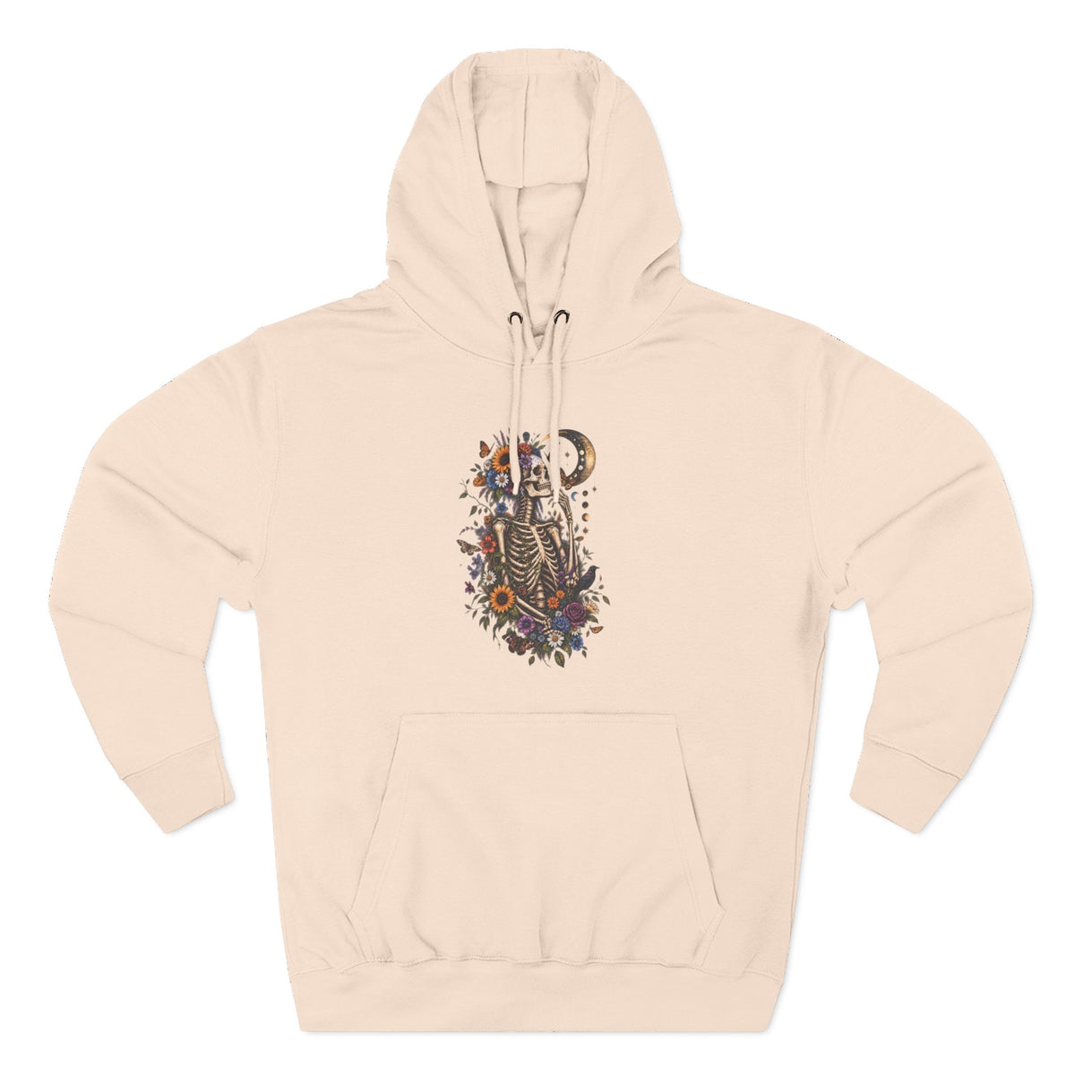 Skeleton Moon Floral Hoodie – Gothic Botanical Graphic Pullover