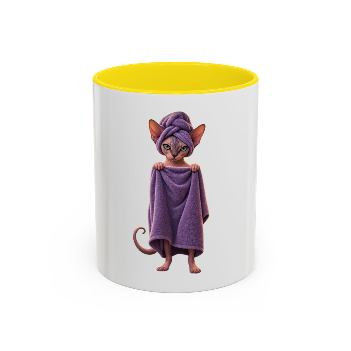 Sphynx Cat in Purple Towel Accent Coffee Mug (11/15 oz)