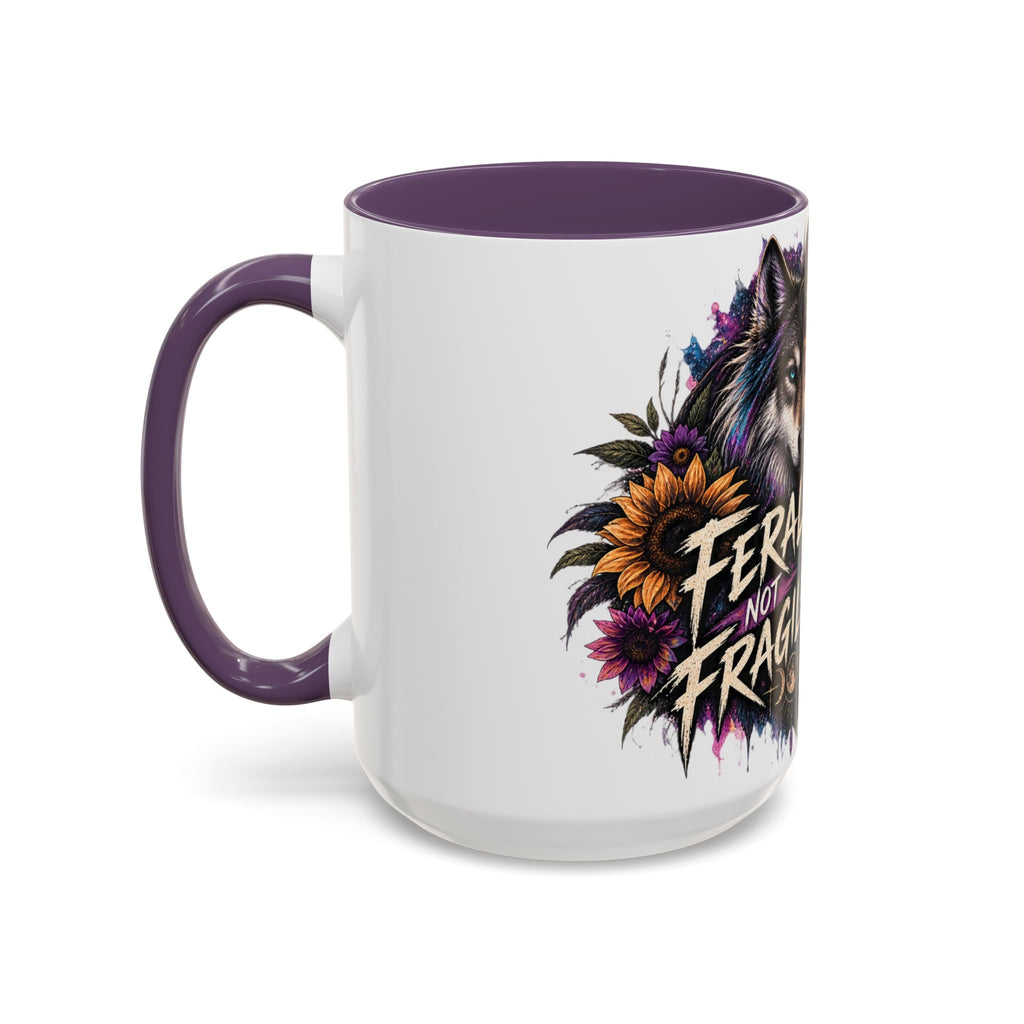 Feral Not Fragile Accent Coffee Mug — Wolf Goddess 11oz/15oz