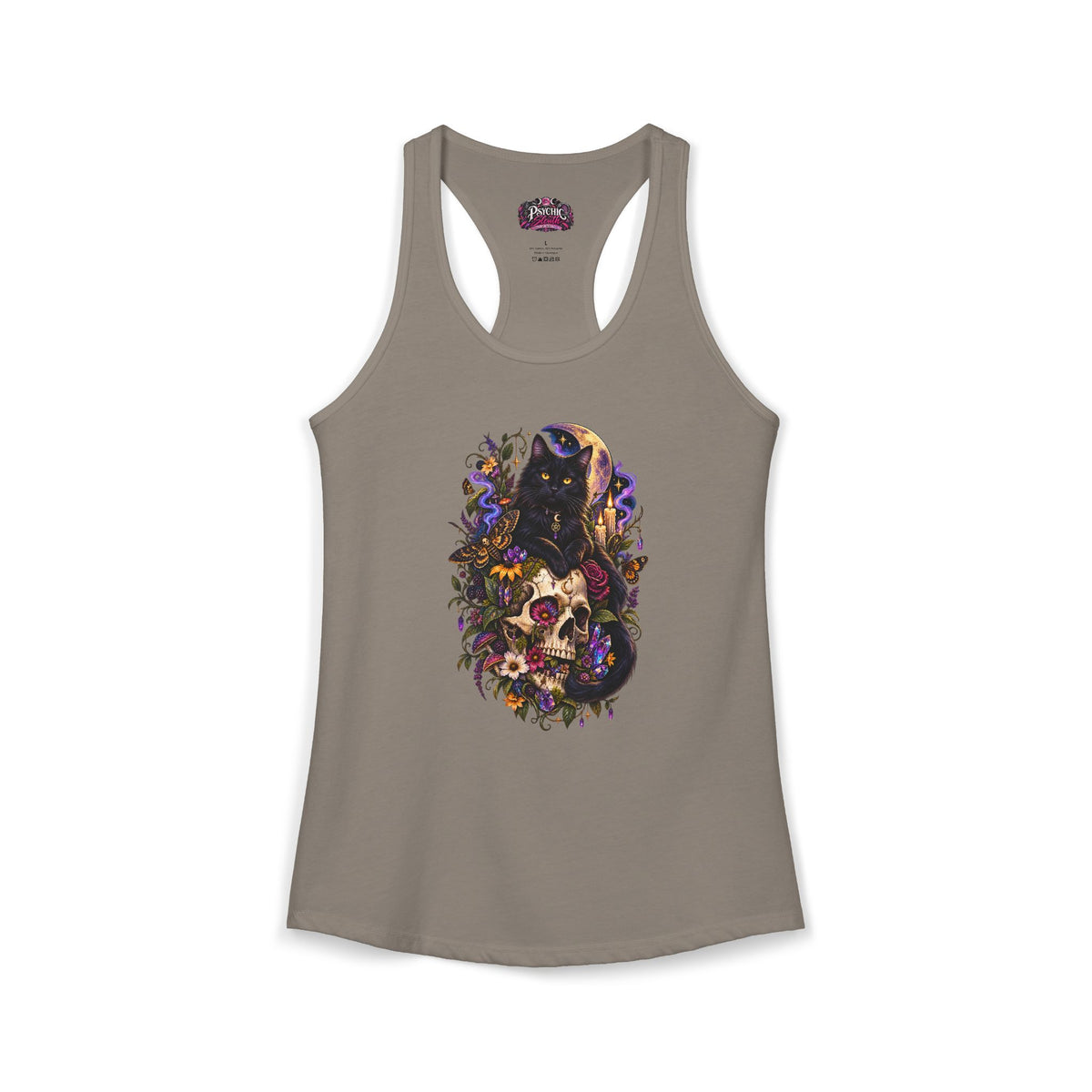 Gothic Black Cat Floral Skeleton Tank