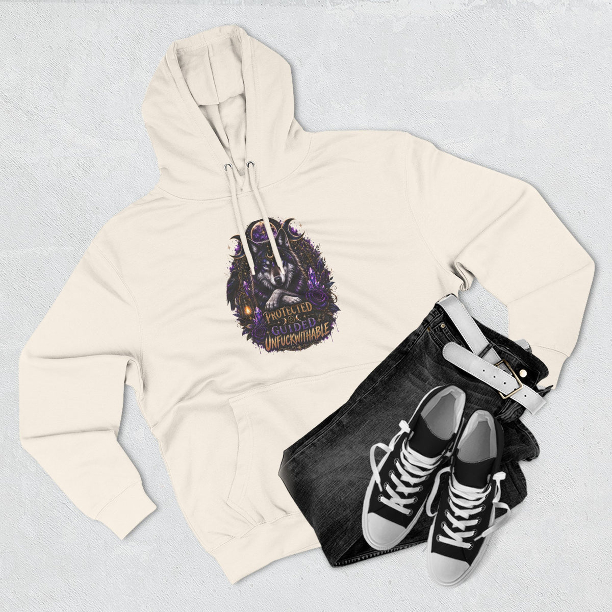 Guided, Protected Unfuckwithable Wolf Hoodie- Occult Graphic