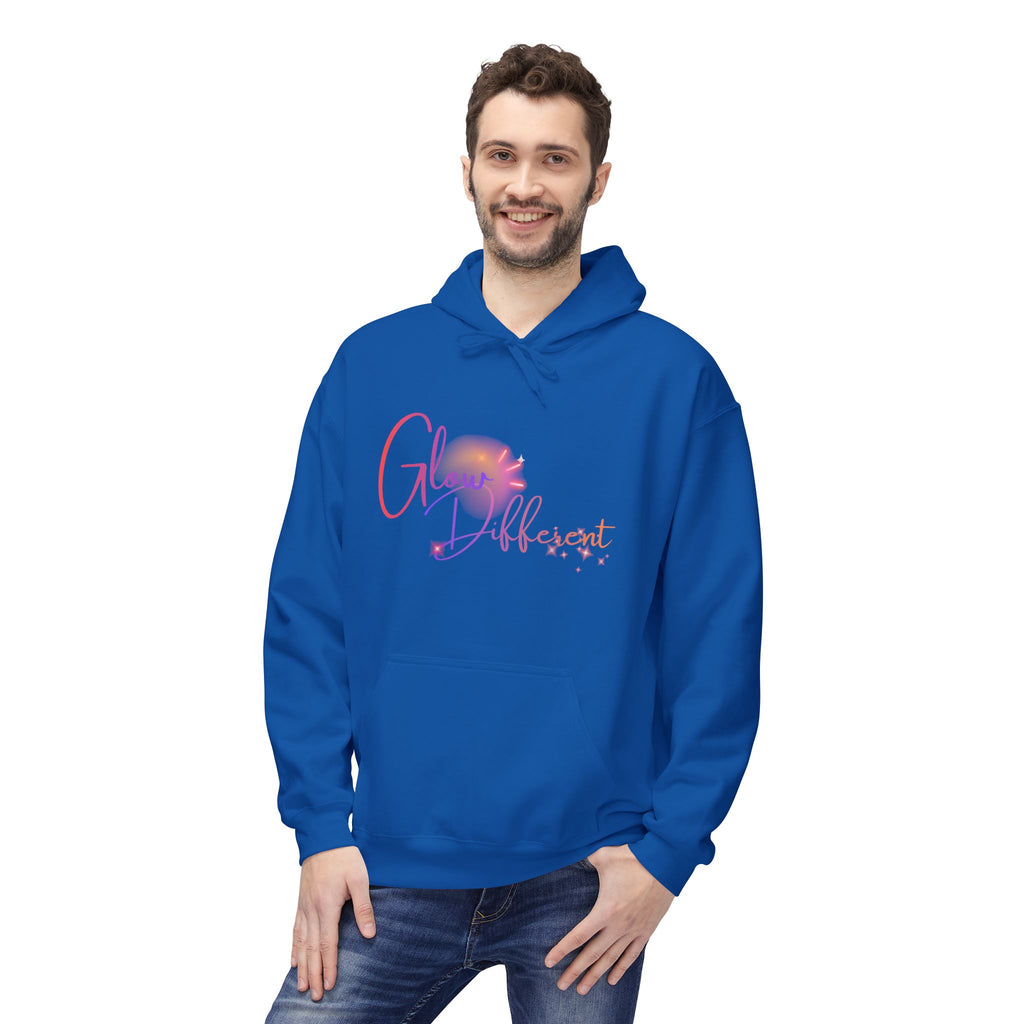 Glow Different Hoodie — Pastel Brush Script Inspirational Pullover