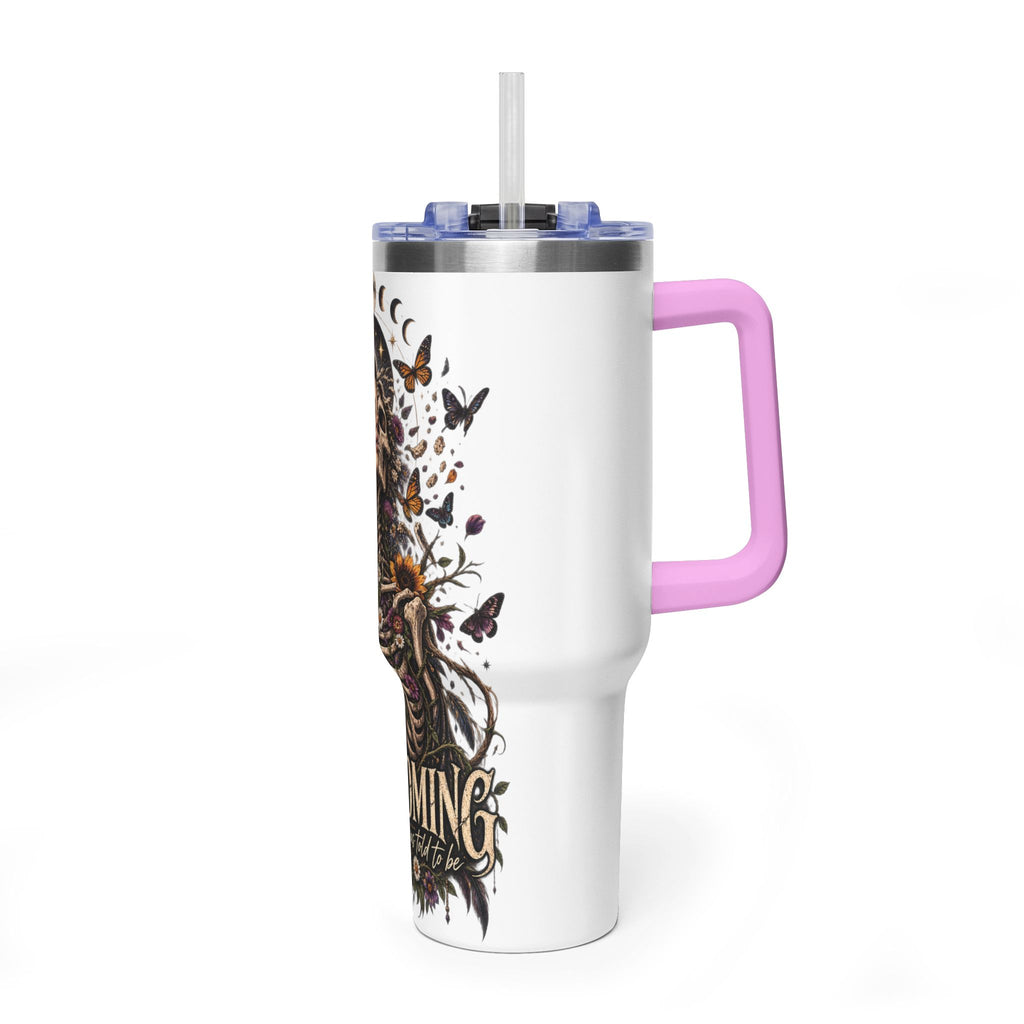 40oz Half human half skeleton Floral butterfly — "Unbecoming" Insulated Travel Cup