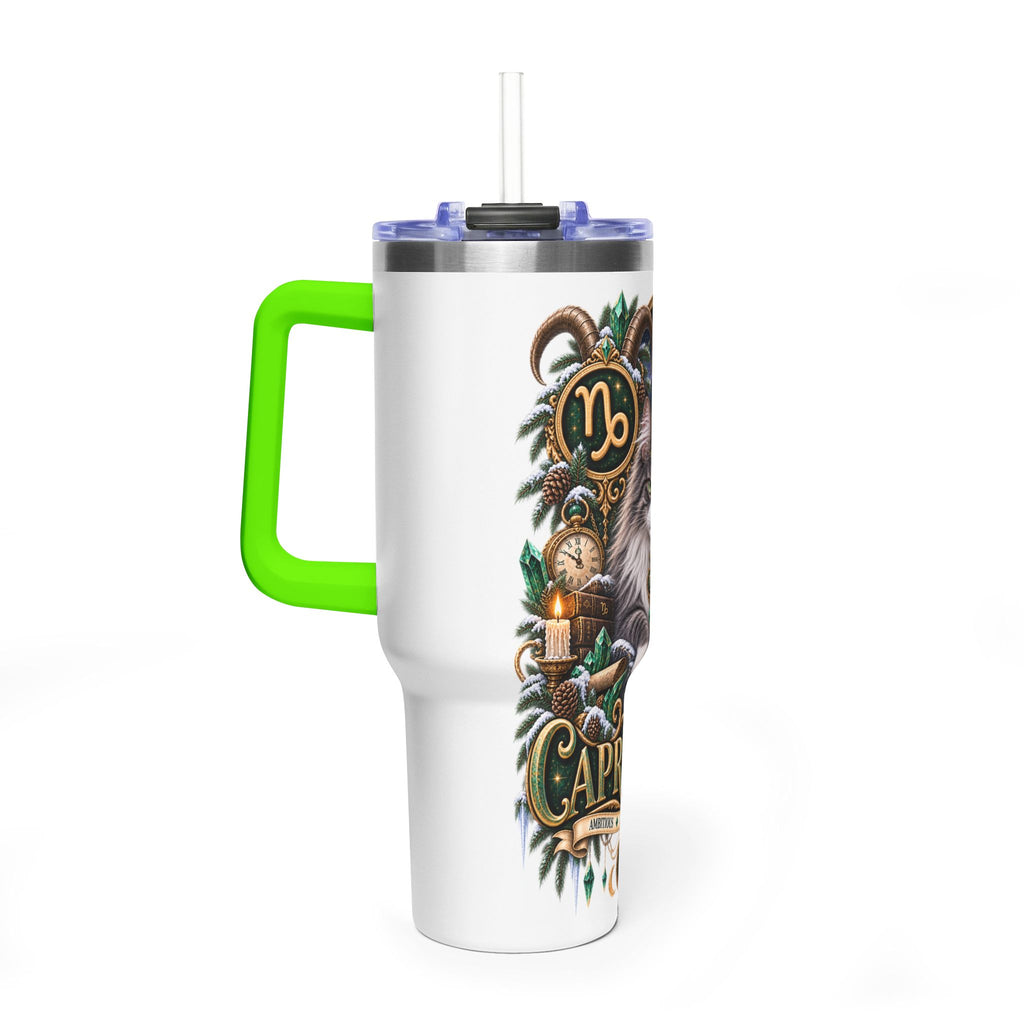 Capricorn Norwegian Forest Cat 40oz Vacuum Tumbler — Zodiac Travel Mug with Handle