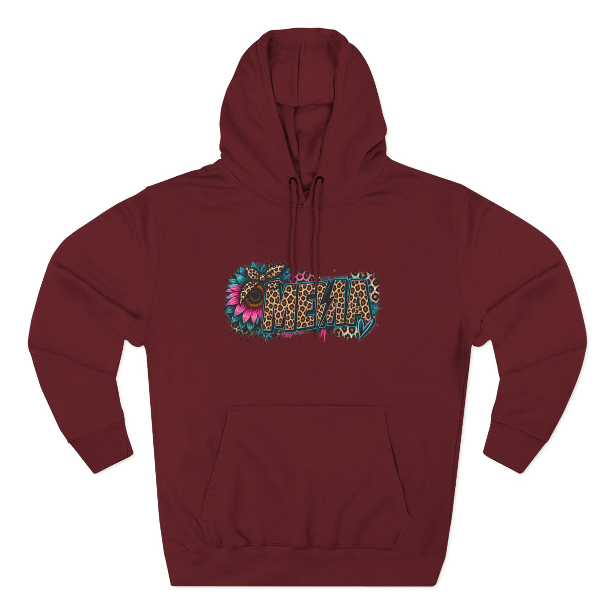 MEMA Leopard Floral Heat Hoodie — Cozy Fleece Pullover with Leopard & Flowers Design