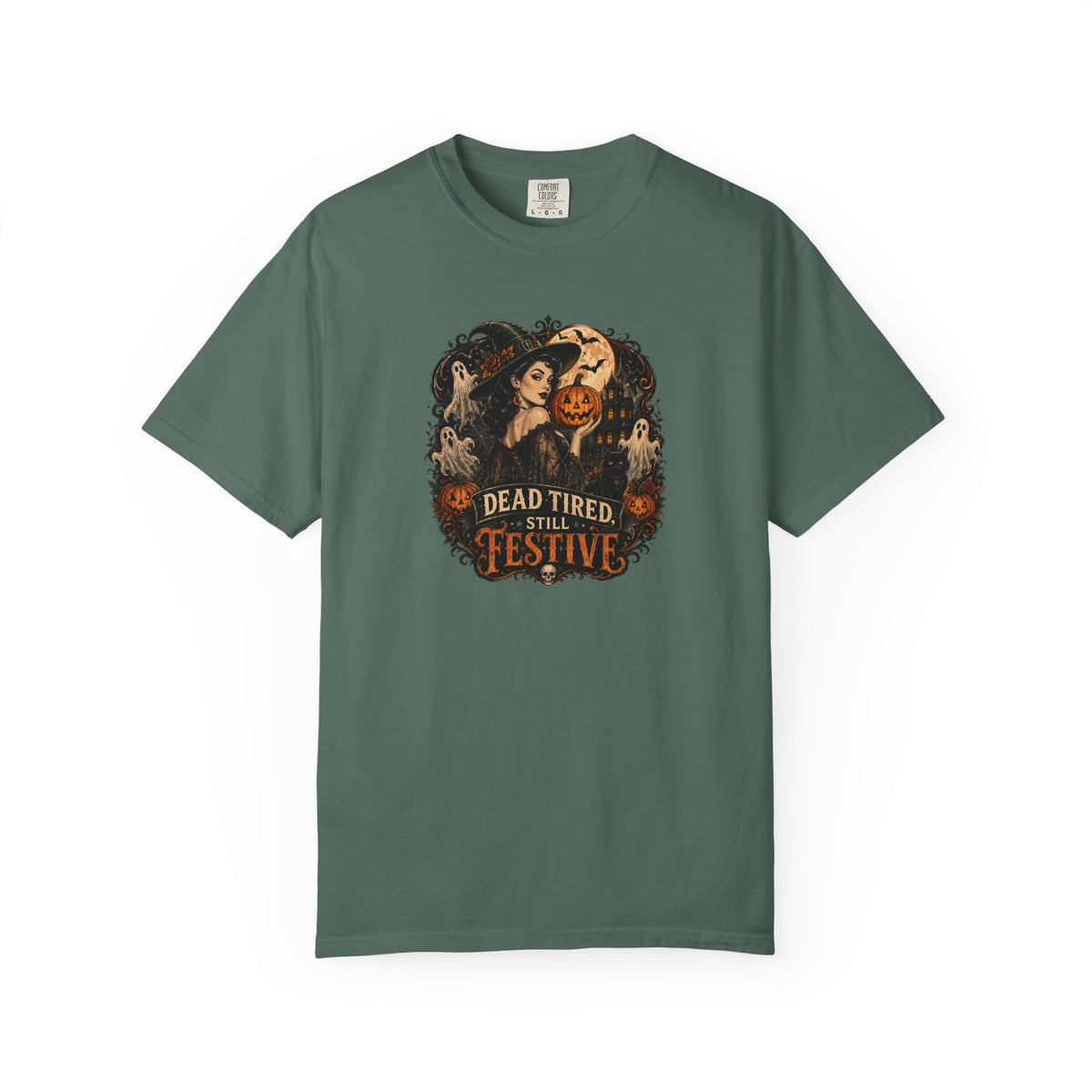 Halloween Graphic T-Shirt — "Dead Tired but Festive" Vintage Horror Pumpkin Tee