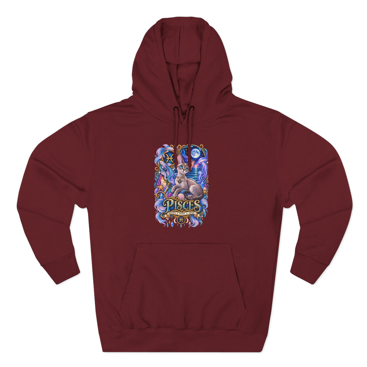 Pisces Zodiac Devon Rex Cat Hoodie — Mystical Watercolor Fish Astrology Pullover