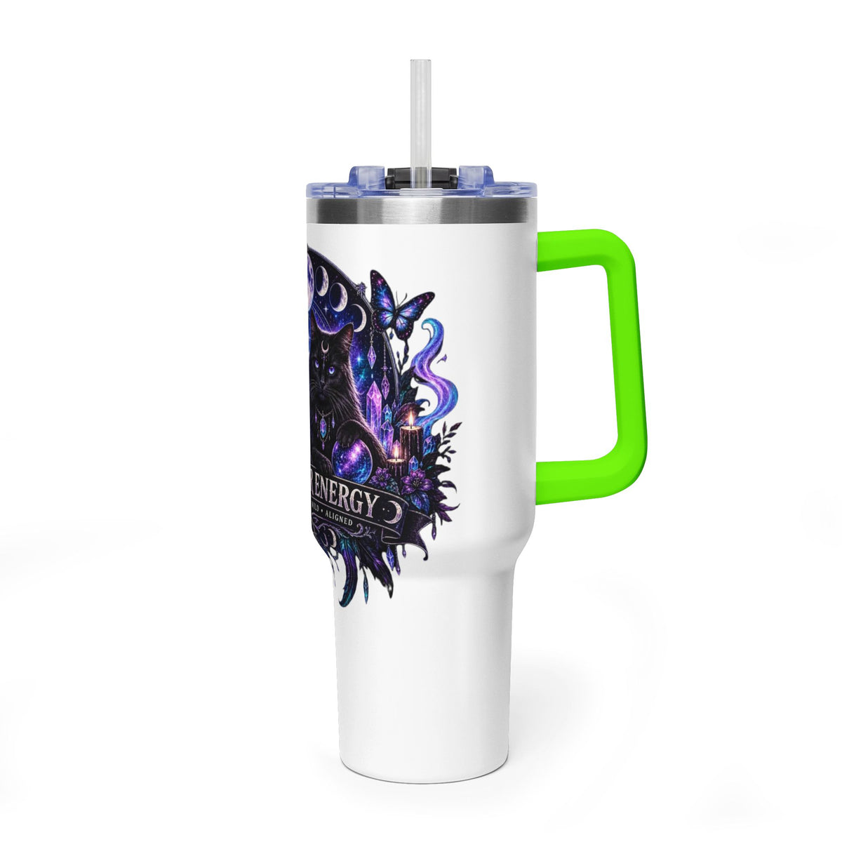 40oz Witchy Cat Thermal Tumbler – 'Own Your Energy' Insulated Travel Mug