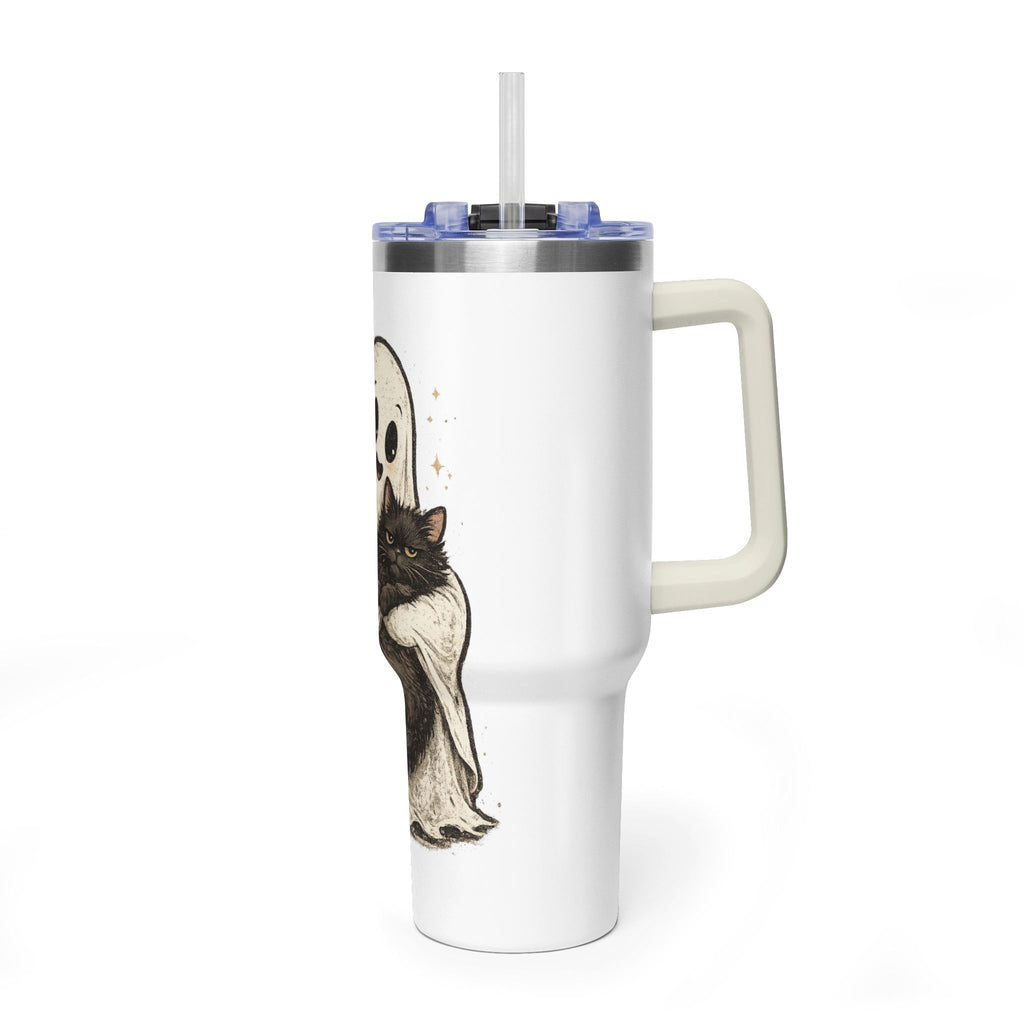 40oz Tumbler — Cute Ghost Hugging Black Cat Thermal Cup